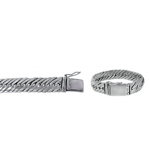 18mm Miami Cuban Curb Link Chain Bracelet with Security Clasp, 8" - 9" Length, Sterling Silver